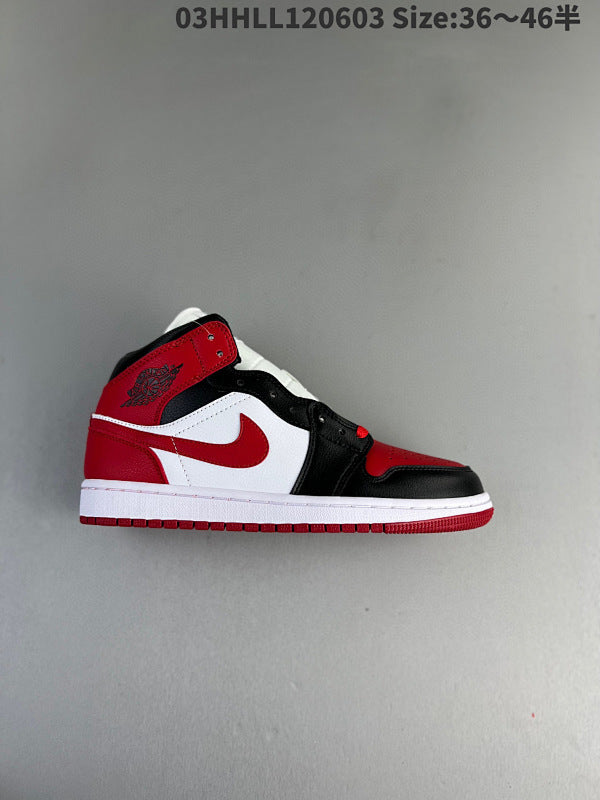 Air Jordan 1 Mid "Bred Toe" Mid AJ1 1 aj1 1 Basketball Series Shoe